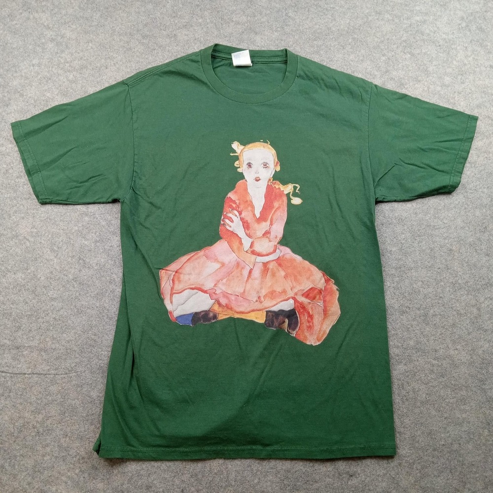 Port‎ & Company Shirt Mens Medium Green Graphic Art Girl Illustration Tee